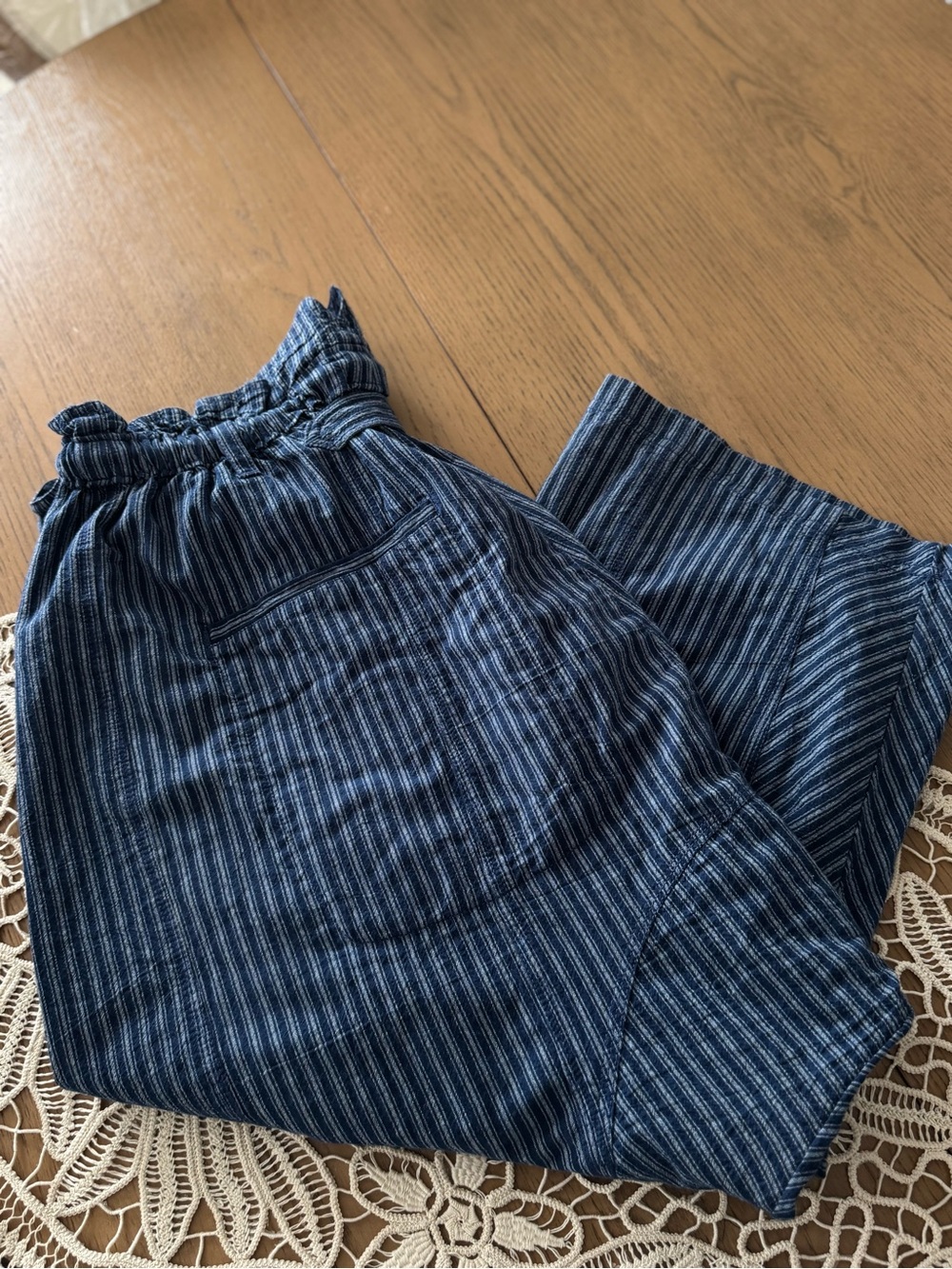 Free People Runyon Oversize Stripe Pant Harem Blue Drawstring - Medium